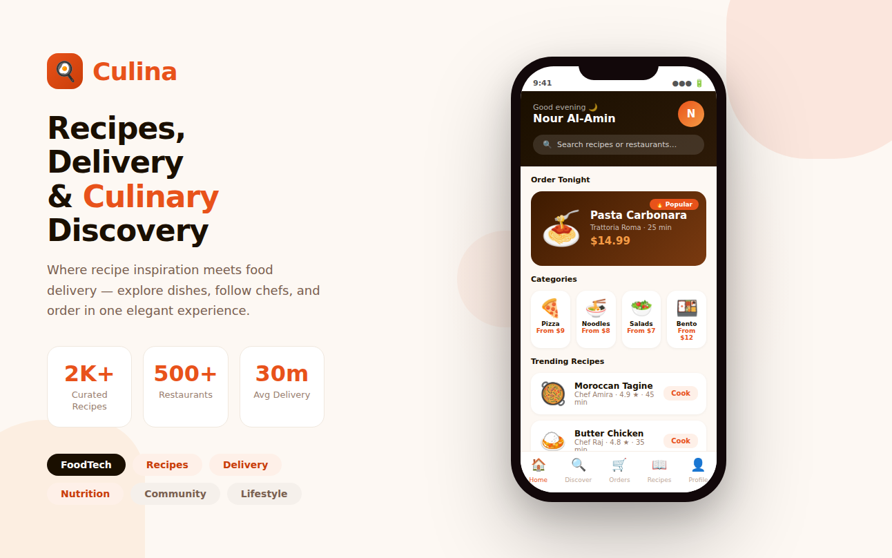 Culina food and recipe app showcase